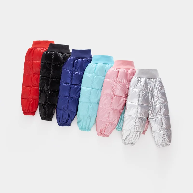 Children pants winter kids space silver down trousers girls baby cotton pants child boys thick trousers warming windproof pants