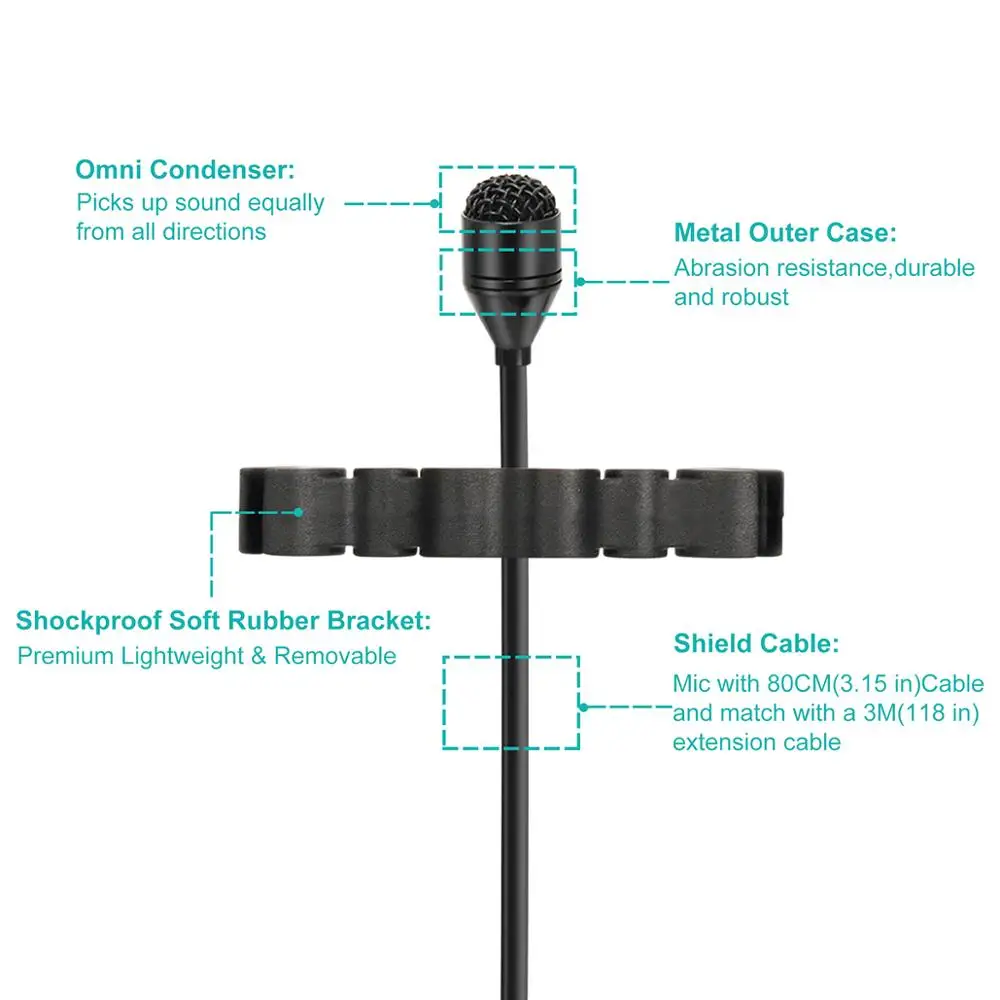 KIMAFUN Mini Wired Violin Microphone Musical Instrument Condenser Mics Omnidirectional Pickup for Shure AKG Wireless Bodypack