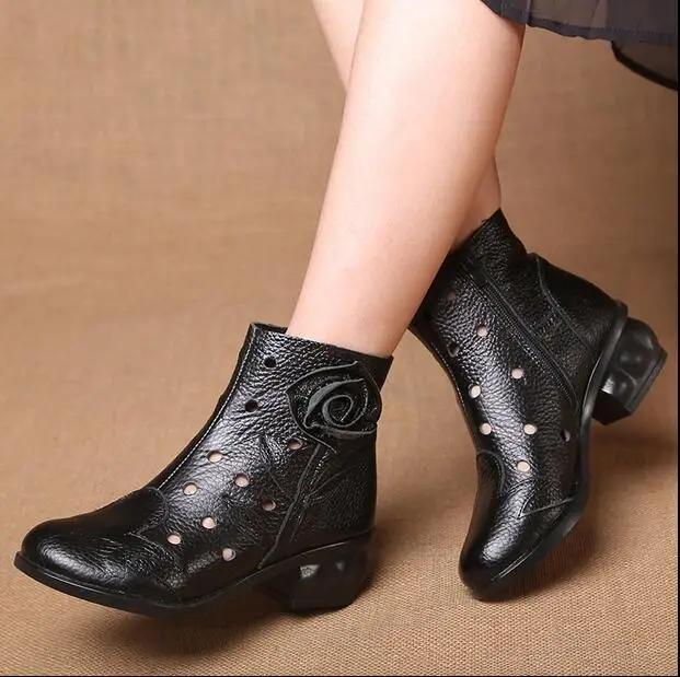 

RUSHIMAN Spring Summer Comfort Short Boots High Quality Women Genuine Leather Shoes Handmade Mother's Shoe Soft Bottom Shoes