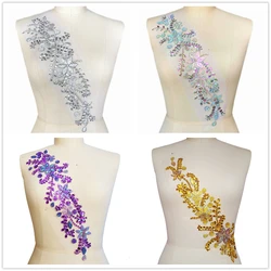 GORGEOUS 10x24cm Yellow Crystal Rhinestone Beaded Designer Patches Sew-on Applique Sequins DIY Wedding for Belt Waist Decoration
