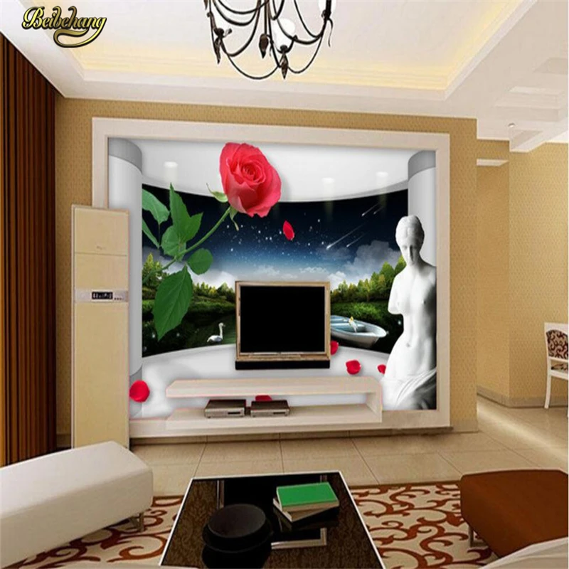 beibehang Custom photo wallpaper large mural wall stickers red rose petals 3D stereo creative TV backdrop wall papel de parede