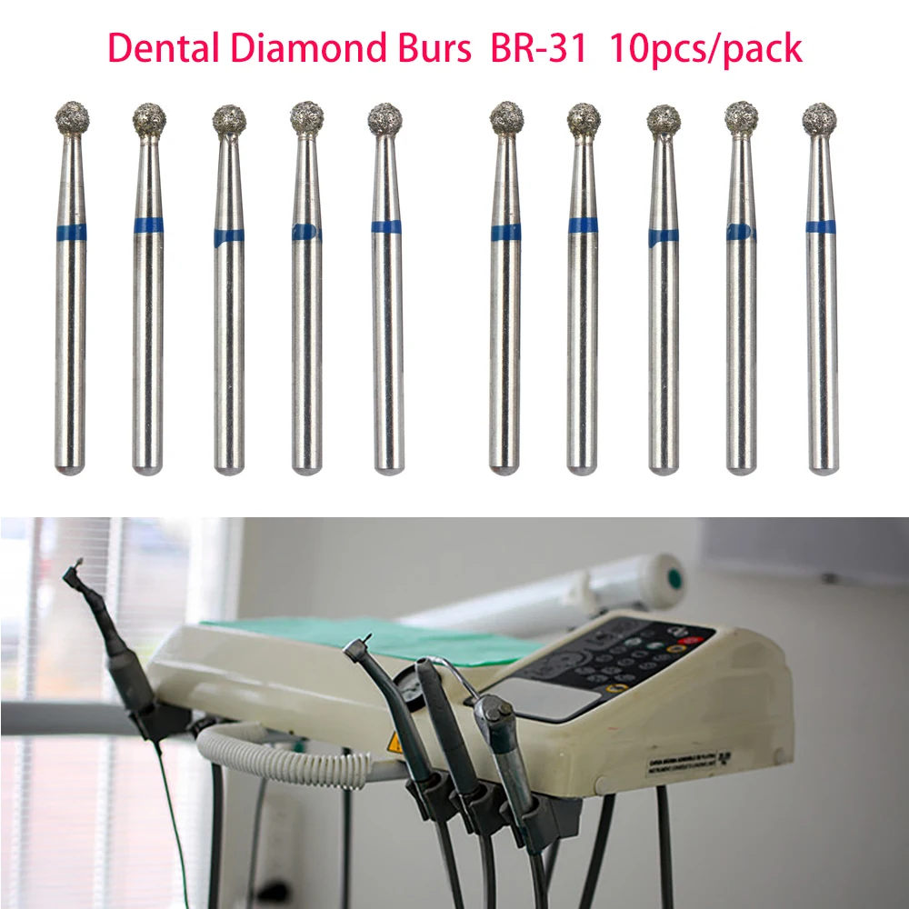 10pcs/pack BR-31 Dental Diamond Burs Drill Dentistry Burs Dia-burs for High Speed Handpiece Handle Diameter 1.6mm Dentist Tools