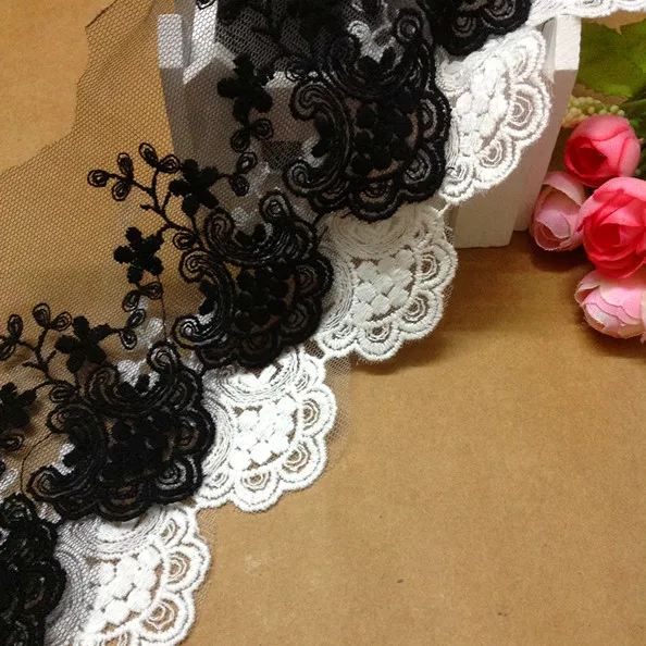 Free shipping 8cm high quality cotton embroidery flower lace,veil lace trim,bridal dress lace trimming,mesh embroidery lace