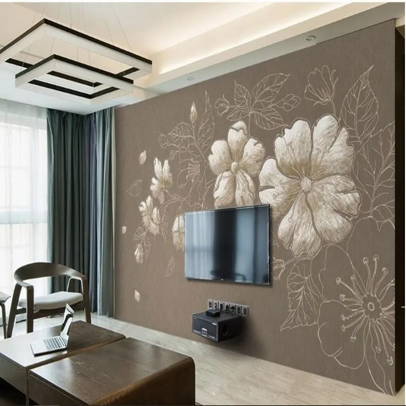 wellyu Custom large frescoes Chinese style new 3d embroidery plum brown color TV backdrop nonwovens super green wallpaper