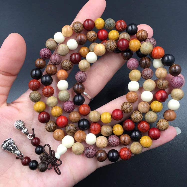 108*6mm/8mm Sandalwood Tibetan Buddhist Prayer BeadsYoga Buddha Mala Rosary Wooden Charm Bracelet Women and Men Jewelry