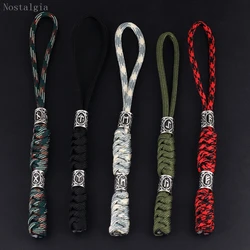Nostalgia Viking Keychain with Beads Thor's Hammer and Scandinavian Viking Rune Bead Accessories Paracord Keychain for Men Women