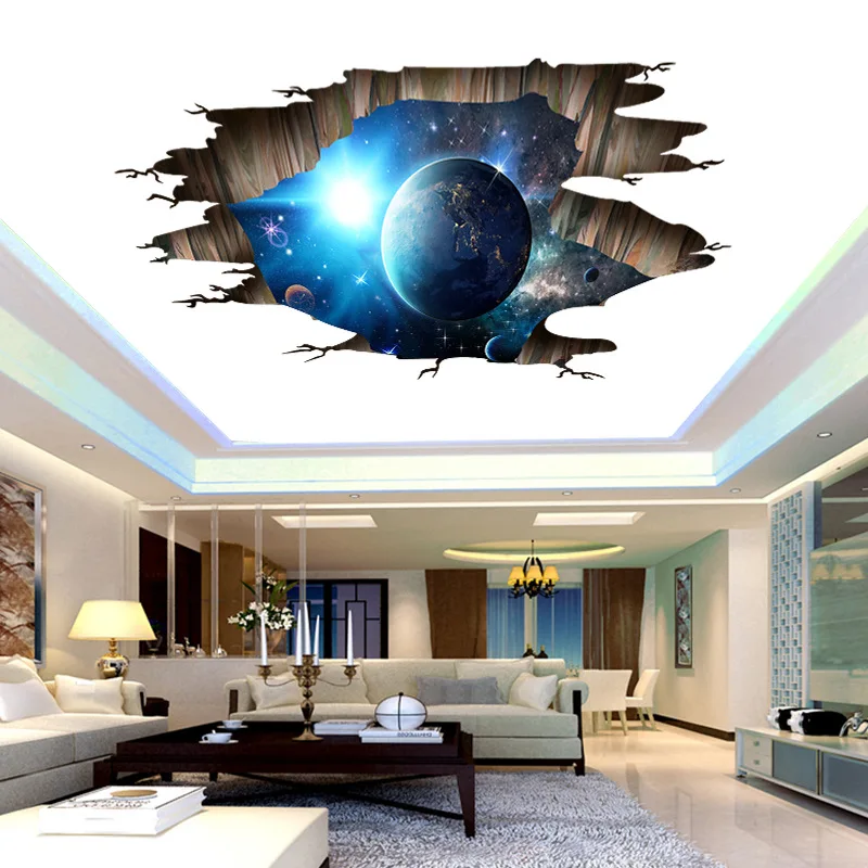 Creative 3D Brick Wall Universe Space Galaxy Floor Wall Sticker Kids Rooms Ceiling Roof Home Decoration Art Mural DIY Wallpaper