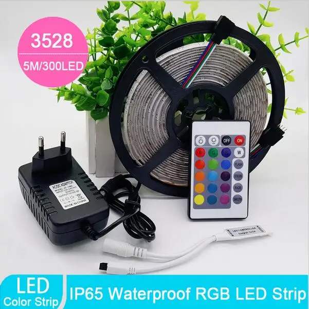 

Wholesale 5m 3528 Waterproof LED Strip RGB IP65 Led Light DC12V 60LEDs/M outdoor lighting Ribbon Tape Lamp Home Decoration Lamp