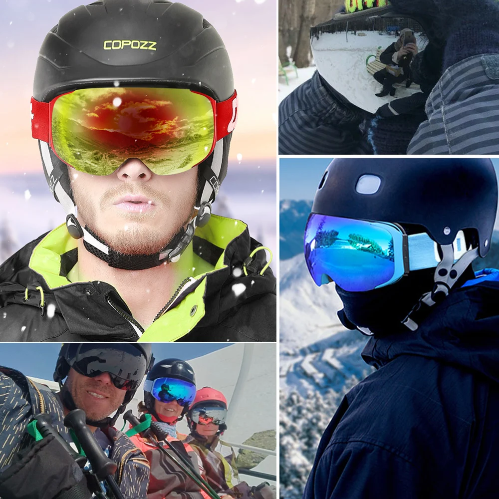 Copozz marca óculos de esqui lentes magnéticas substituíveis uv400 anti-nevoeiro máscara de esqui de neve das mulheres dos homens óculos de snowboard GOG-2181