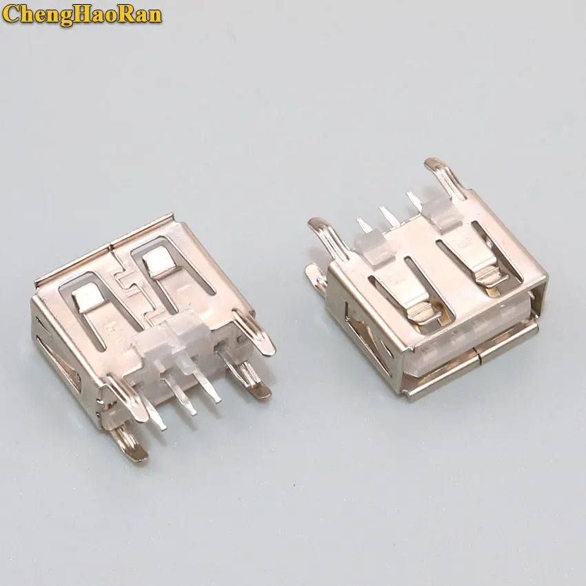 ChengHaoRan 10Pcs NEW A Type Flat Angle 180 Degree Female USB PCB Connector Socket USB Jack Plug