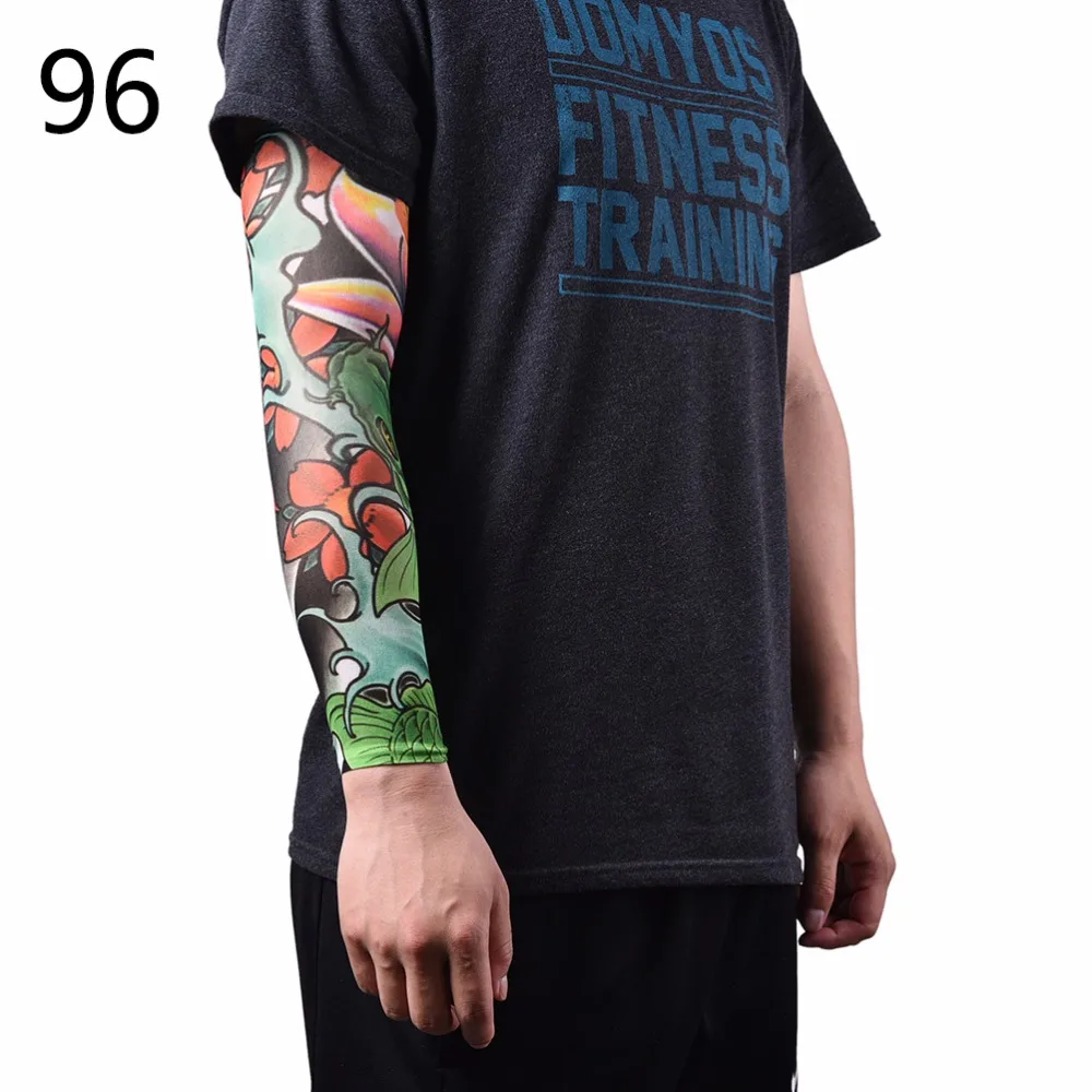 Men Arm Warmer Stockings Nylon Temporary Tattoo Sleeves Elastic Tattoo Sleeves Sport Skins Sun Protective Seamless Fake Tattoo