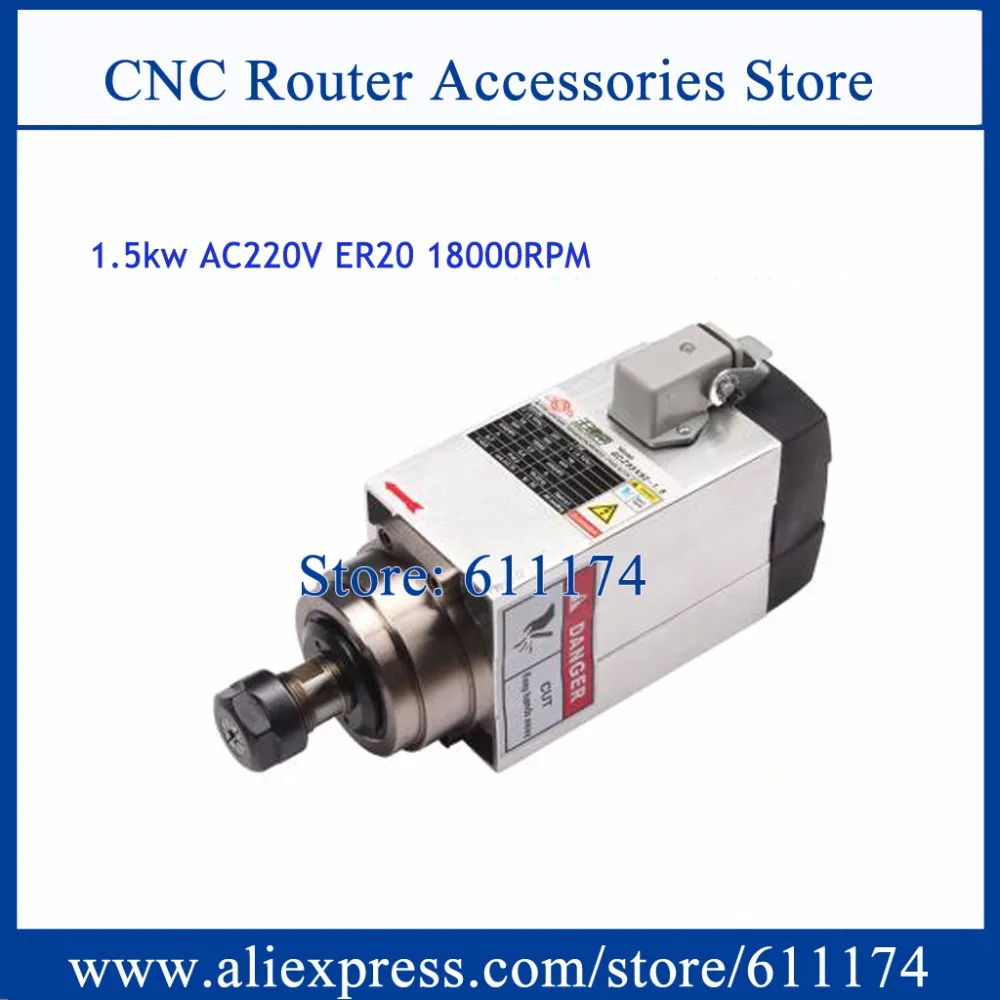 1.5Kw AC220V Square air cooled spindle motor ER20 18000RPM CNC Millling wood spindle motor
