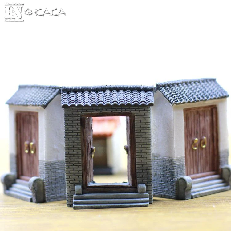 Chinese terrarium ornament resin house door model figurine Micro fairy garden Decor/miniature/doll house DIY accessories prop