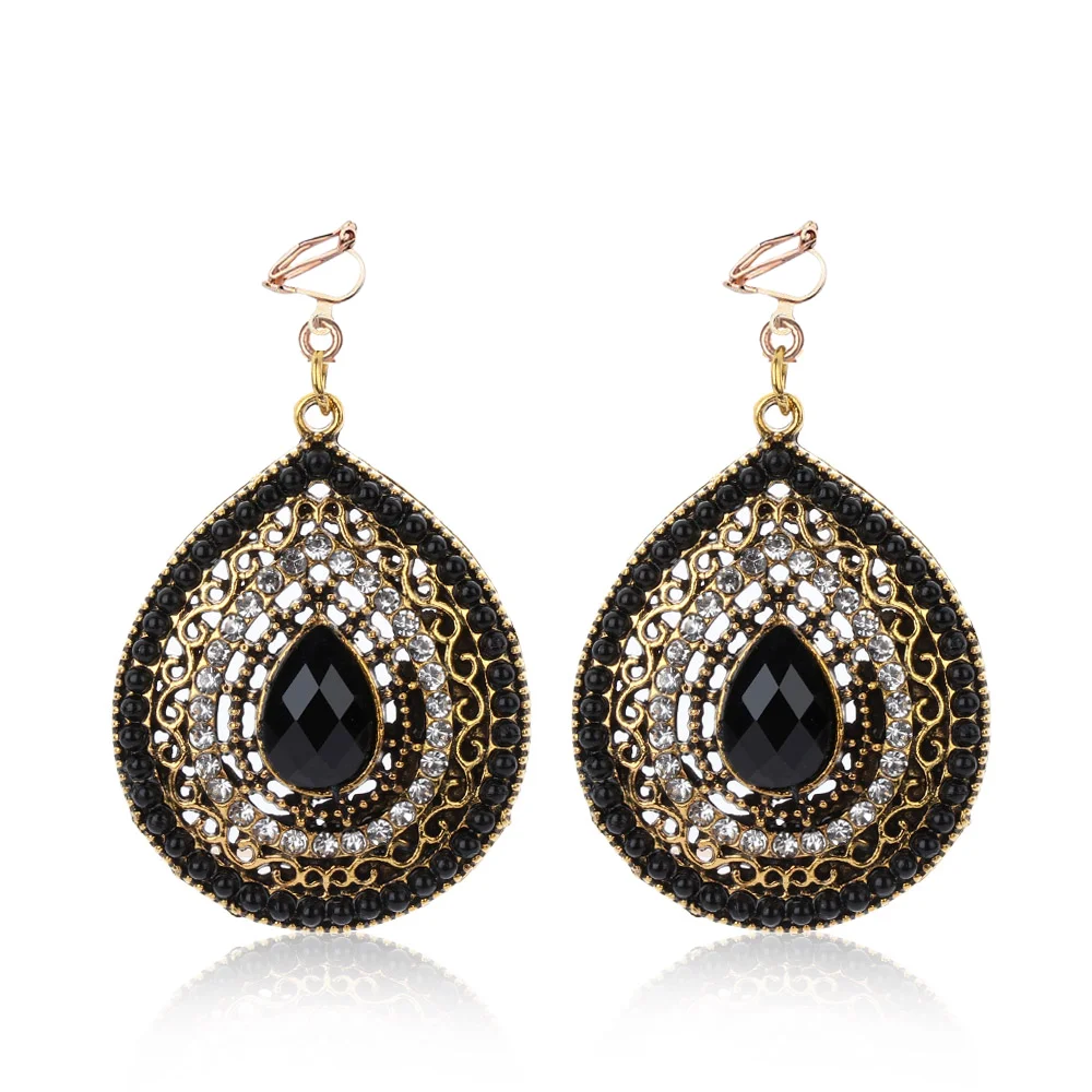 New Party Bijoux Bohemia Statement Crystal Clip Earrings Boho Turkish Vintage Ethnic Jewelry No Pierced Earrings for Women 2019