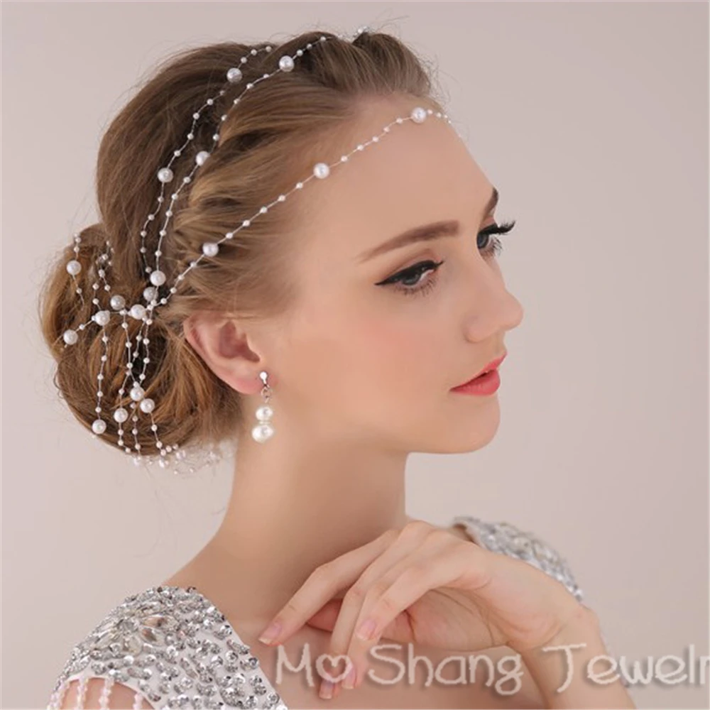 Simulated Pearl Bridal Hairband Handmade Pearl Soft Chain Headband Bridal Hair Accessories Wedding Bridal