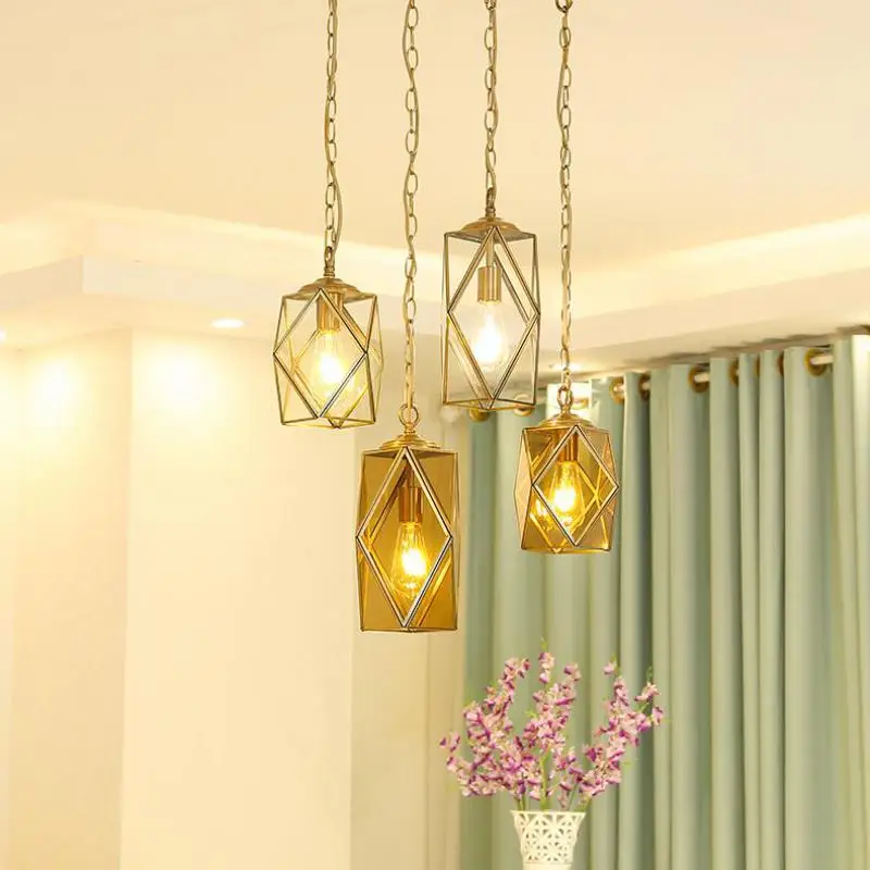 

copper Lampshade Pendant Light Lamps Stained Glass Lights For Living Room Modern restaurant bar Decor led Pendant Lamp