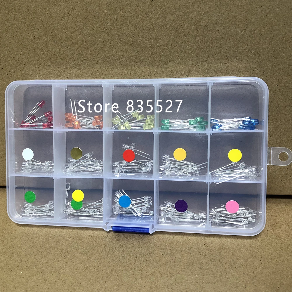 150pcs/box 3MM F3 15 kinds White/Warm/Green/Orange/Pink/Purple/Red/Blue/Yellow Kit Mixed Sets LED light emitting diode DIP LEDS