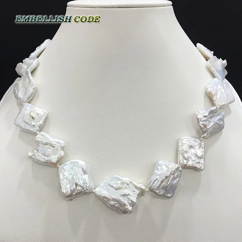 

new kind big size keshi Irregular rhombus shape shine white color pearls natural freshwater Cultured pearl necklace jewelry