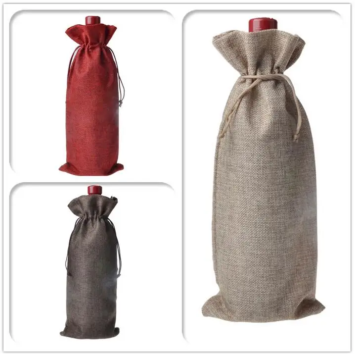 

Jute Wine Bags Champagne Wine Bottle Covers Gift Pouch burlap Packaging bag Wedding Party Decoration