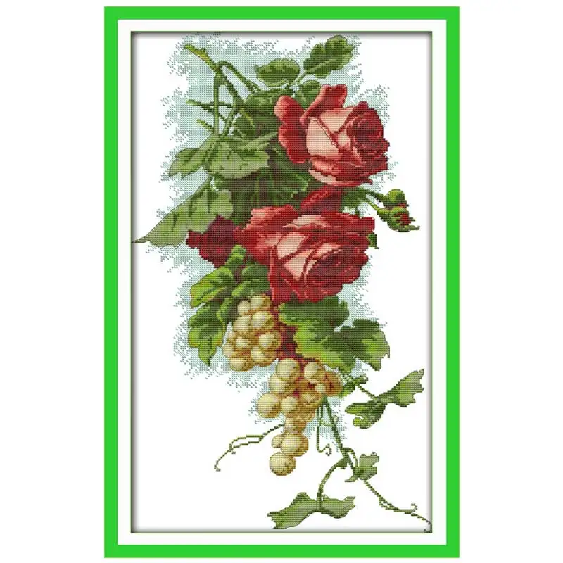 Cherry Grapes Roses Flowers Apples Counted Cross Stitch Set 11CT 14CT 16CT Stamped DMC Cross-stitch Kit Embroidery Needlework