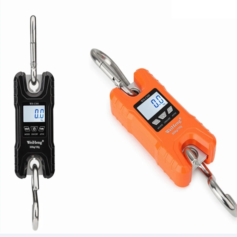 Mini Crane Scale 500kg/100g Portable Heavy Duty Digital Stainless Steel Hook Scales Loop Livestock Fishing Weighing Balance LCD