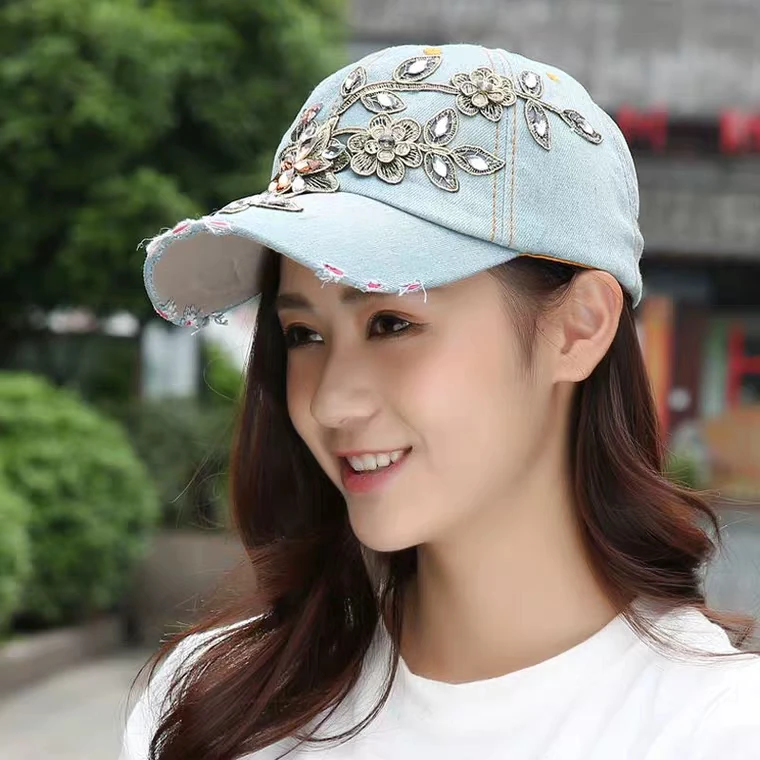 Women\'s Baseball Cap Diamond Painting Embroidery Flower Denim Snapback Hats Woman Female Cap Cowboy Summer Sun Hat