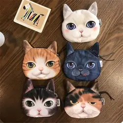 3D dziewczyna kopertówka panie twarz zamek Mini kot portmonetki pies torebka dla dzieci pluszowe Bolsa De Moeda monety etui Monedero Gato