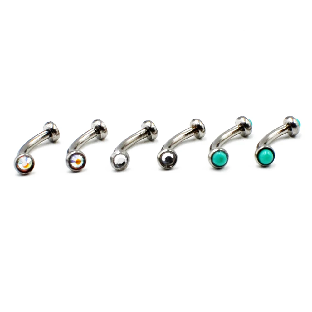 1PC Surgical Steel Internally Thread Eyebrow Ring Cartilage Tragus Earring Flat CZ Gem Stone Body Jewelry Piercing 16g