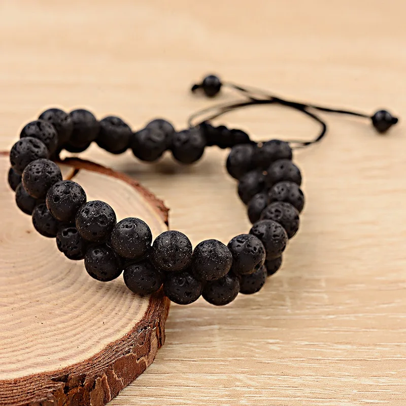 Classic Natural Stone Bracelet Men Femme Charm Yoga Black Lava&Turquoises Double Layer Woven Bracelet Homme Women ABK034