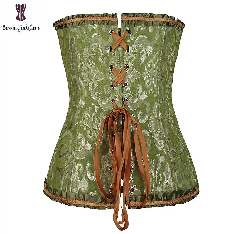 Lace Up Zipper Corset White Blue Green Red Korse Gothic Women Korset Over Bust Boned Corselet Jacquard Floral Corselet Bustier