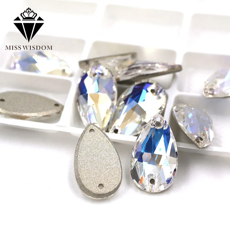 

Free shipping Flatback glass crystal double hole sew on rhinestones Teardrop Crystal moonlight rhinestones diy accessories