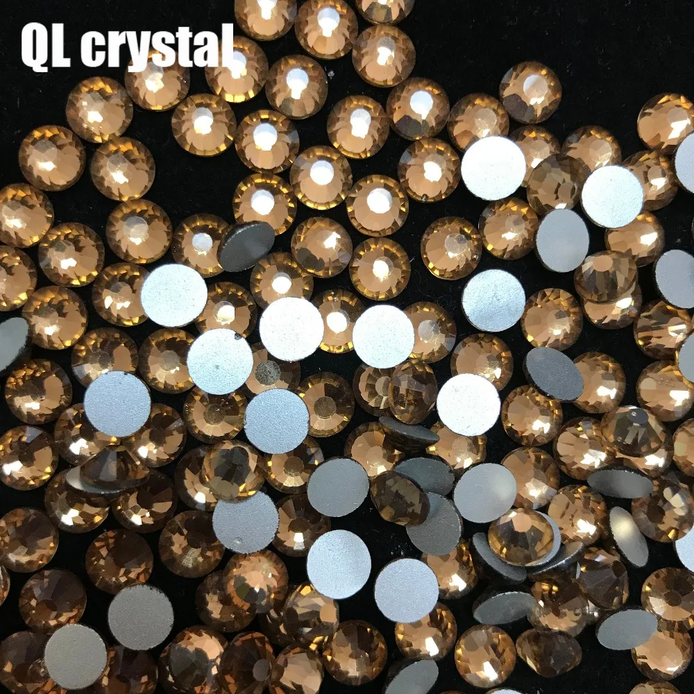 Brown Glue on Glitter Flatback Glass Crystal Non Hot fix rhinestone For Gymnastics Clothes Shoes 3D Nail Art Decoration