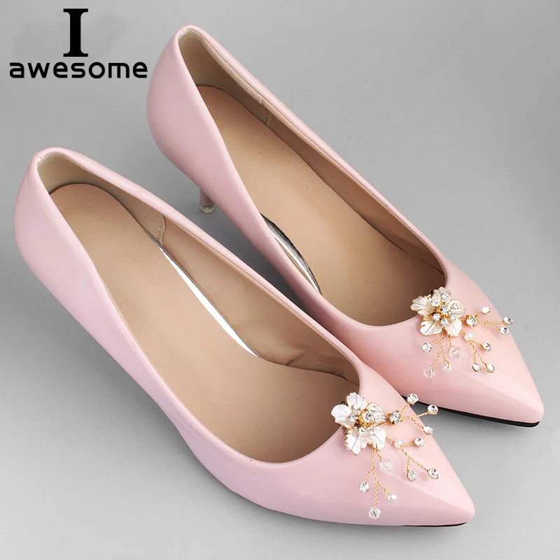 1 Pair Pearl Decorative Shoe Clips Rhinestone Crystal Charm Elegant Flower New Fashion Wedding Shoes Decorations Accessories