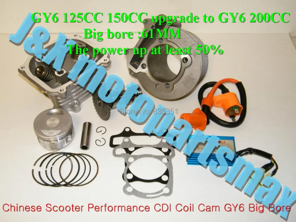 GY6 125cc 150cc upgrade to GY6 200cc ,big bore 61mm 157qmj 152qmi engine , add power at least 50% ,Racing cylinder kit head