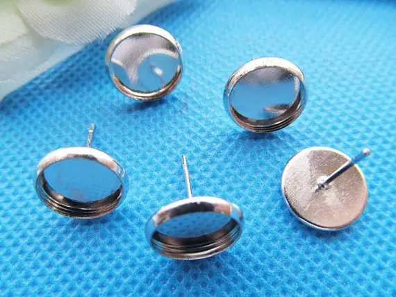 10pcs Silver tone/Antique Bronze Adjustable Blank Earring Ear Stud,Round Base Setting Tray Charm/Finding,fit 12mm Cabochon/Cameo