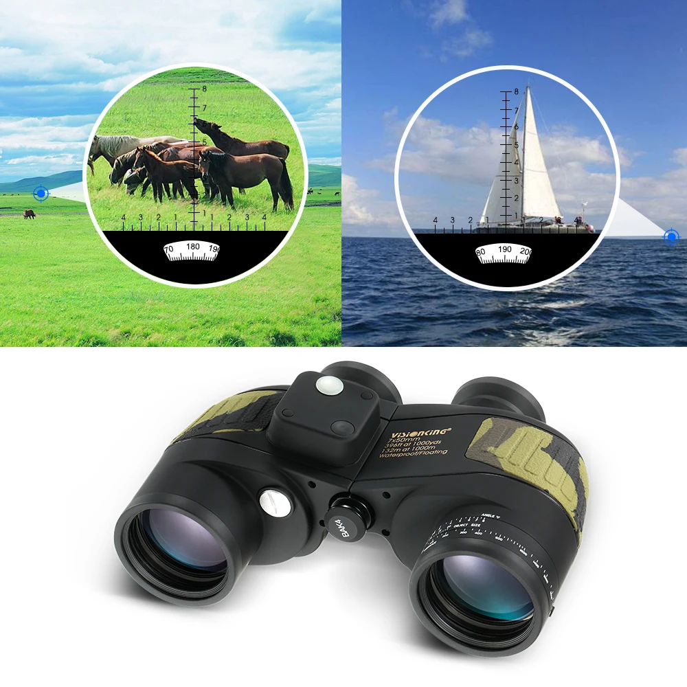 7x50 Range Finder Binoculars for Hunting Telescope Powerful Long Distance Rangefinder Build-In Compass Camping Equipment