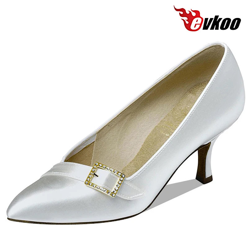 

Evkoodance Customsize White Satin Modern Dance Shoes Conveniente Lazy Woman Shoes Without Strap 7.3Cm Heel Evkoo-086