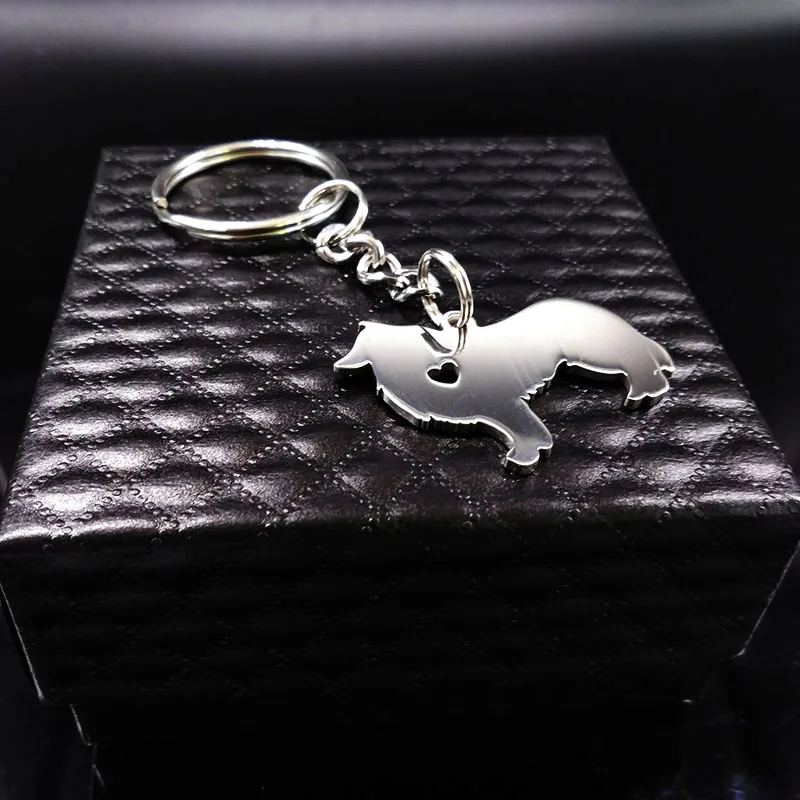 2024 Cute Border Collie Dog Silver Color Stainless Steel Keychain for Men Love Dog KeyChain Jewelry chaveiro K963S01