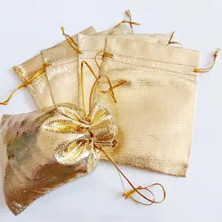 50pcs Gold Cloth Foil Organza Bag Drawstring Bag Jewelry Bags Fabric Pouch Gift Bags Wedding/Party/Christmas Packaging Display