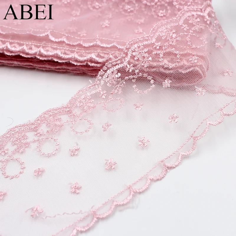 10yards/lot White Pink Organza Embroidered Lace Ribbon Diy Garment Apparel Fabric lace Material Handmade Doll Dress Accessories