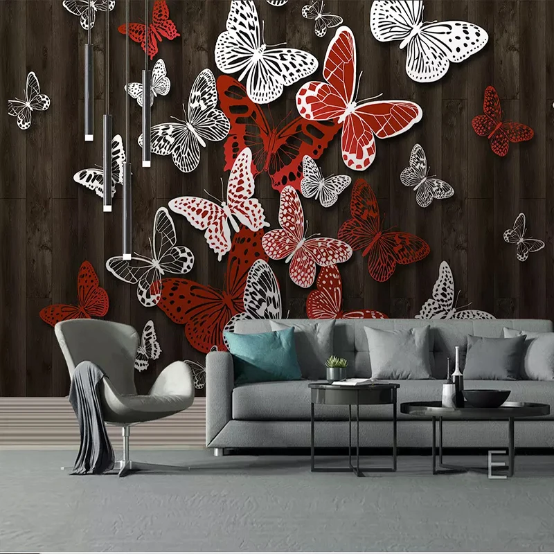 Papel de parede 3d moderno, estéreo, nostálgico, madeira, borboleta, foto, pano de parede, sala de estar, tv, sofá, fundo, decoração de casa, mural 3d