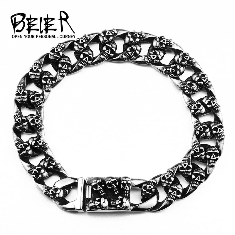 BEIER New Unique Cool Skull Bracelet For Man 316 Stainless Steel Man\'s Bangle High Quality christmas Jewelry BC8-045