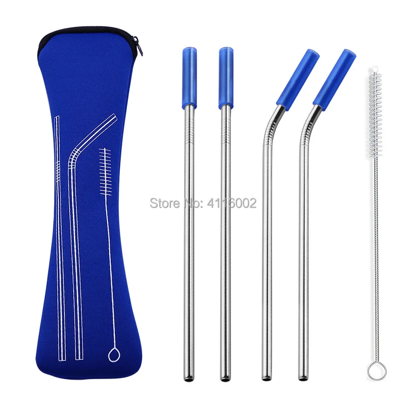 400 Sets 4pcs/set Reusable Stainless Steel Straws With Silicone Tips With Clean Brush & Cloth Bag Wedding Party Straw