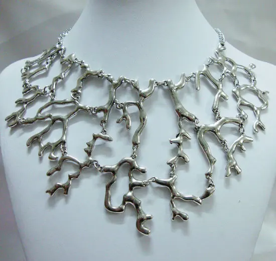 

Vintage Classic luxury hollow humanoid Silver Art Deco Style Bib Necklace