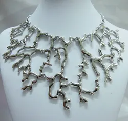 Vintage Classic luxury hollow humanoid Silver Art Deco Style Bib Necklace