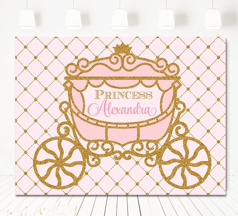 

custom princess carriage pink and gold birthday photo backdrop High quality Computer print party photography backgrounds