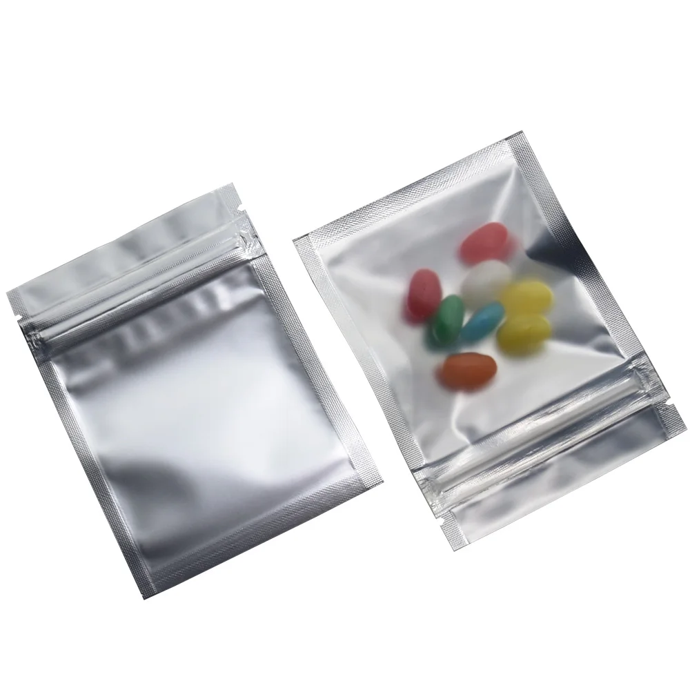 7.5*10cm Matte Silver Clear Plastic Front Zip Lock Package Bags Self Seal Ziplock Aluminum Foil Packaging Pouch 100 Pieces