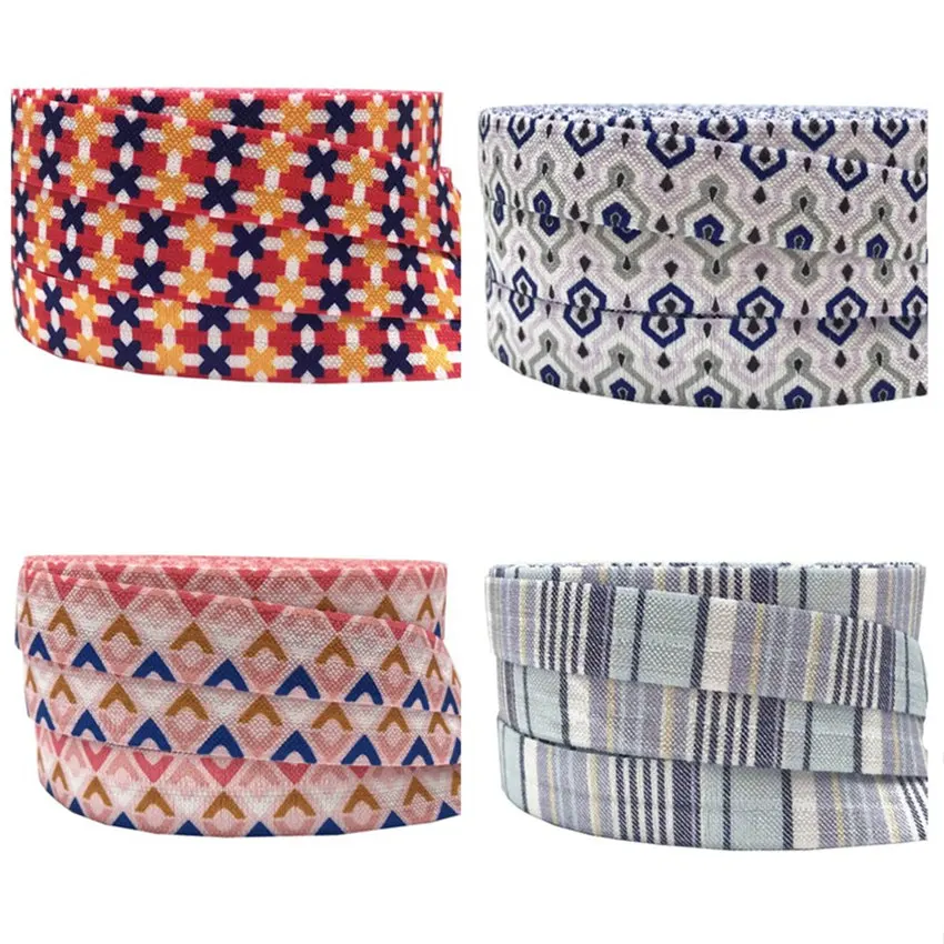 10yard 5/8'' aztec stripe printed fold over elastic hair ties elastic hair accessories ribbon elastic ponytail holders