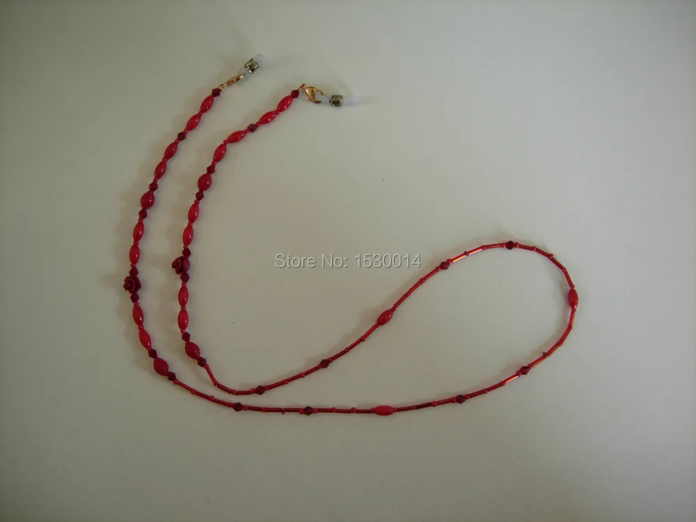 

red beaded chain lanyard eyeglass holder with natural coral flower