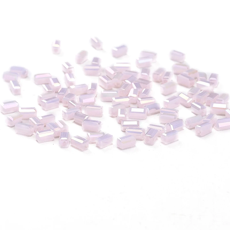 Pink AB 50pcs 2*4mm Bicone Austria Crystal Beads Charm Glass Beads  Crystal Beads Square-shape Loose Spacer Beads C-3